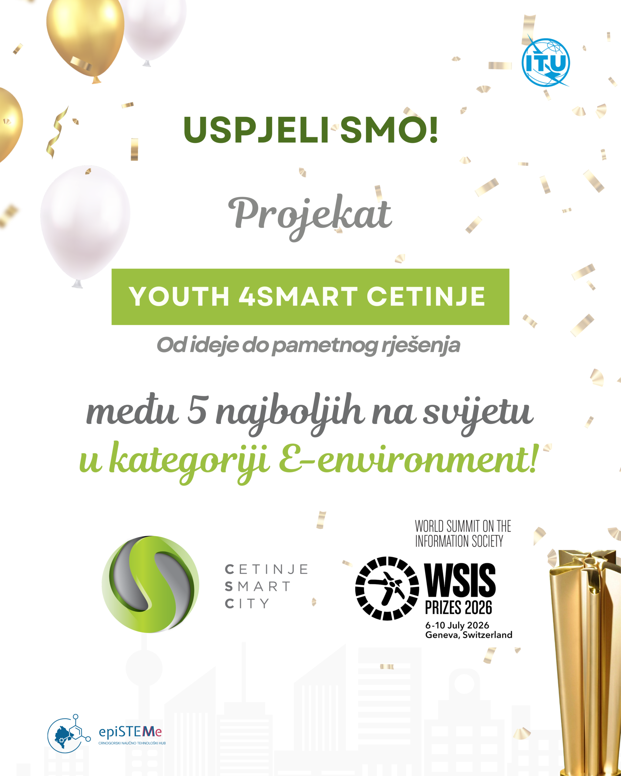 YOUTH 4SMART CETINJE ODABRAN MEĐU 360 NAJBOLJIH PROJEKATA NA SVIJETU. PROJEKAT SE NALAZI U KATEGORIJI E-ENVIRONMENT-5